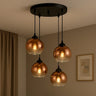 Amber Glass Vintage Pendant Light E27 Metal Frame