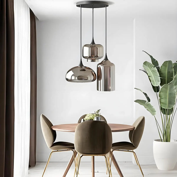 3-Light Smoked Glass Pendant Light E27 Silver — 46×53cm
