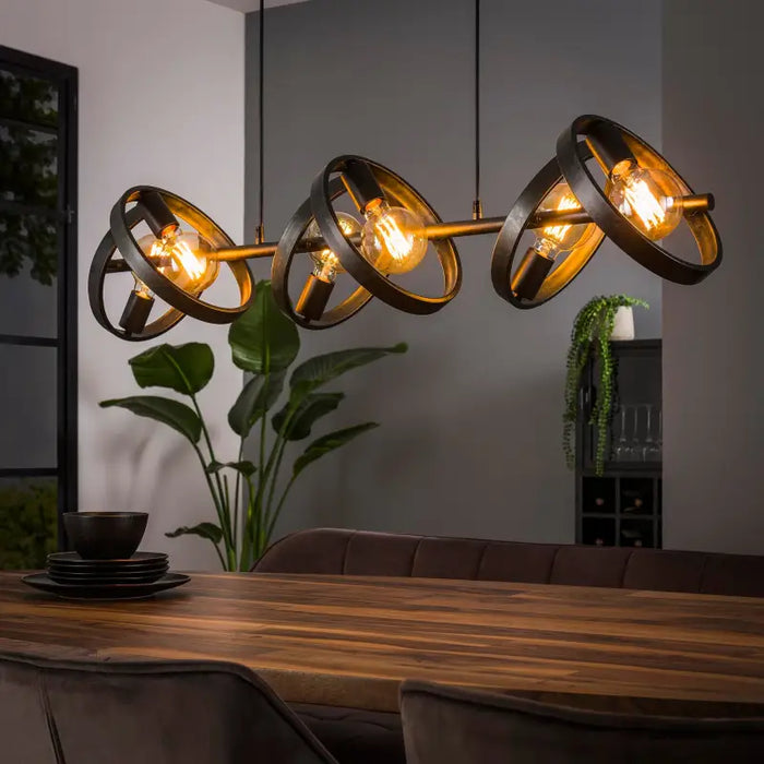 Industrial Triple Pendant Light 6 Rotatable Ring Shades E27 W120cm
