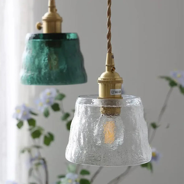 Vintage Textured Glass Pendant Light E27 Green Orange Clear Ø13 cm